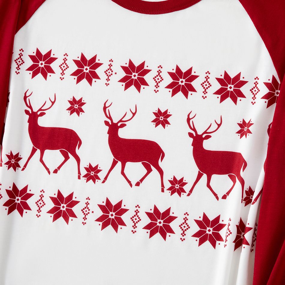 Christmas Family Matching Reindeer & Snowflake Print Red Long-sleeve Pajamas Sets (Flame Resistant) Burgundy big image 9