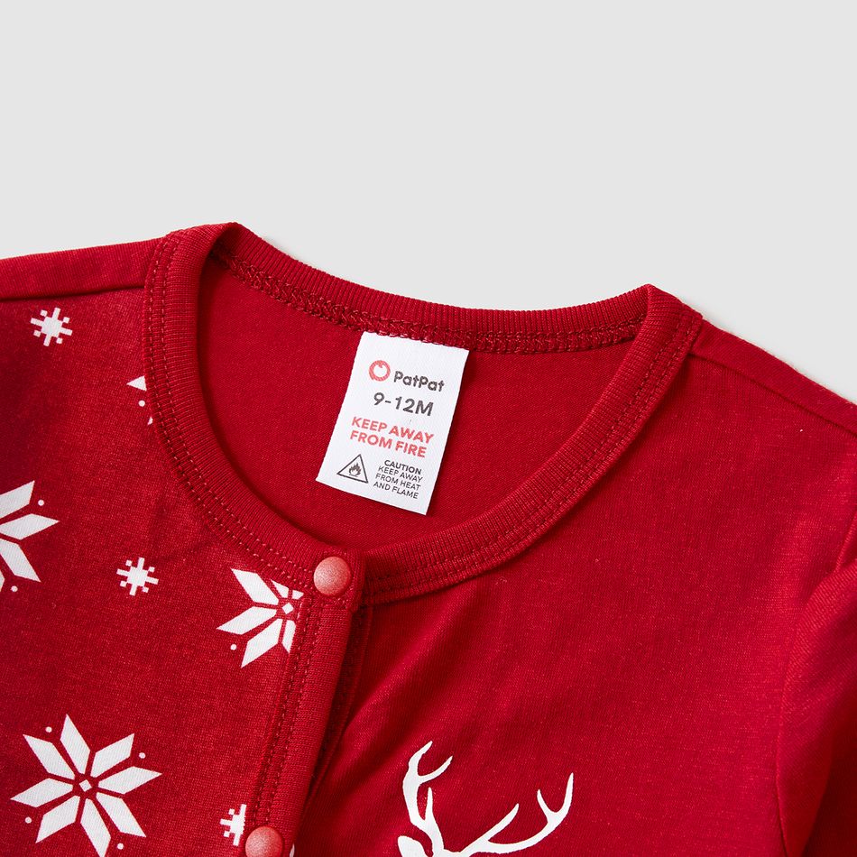 Christmas Family Matching Reindeer & Snowflake Print Red Long-sleeve Pajamas Sets (Flame Resistant) Burgundy big image 12