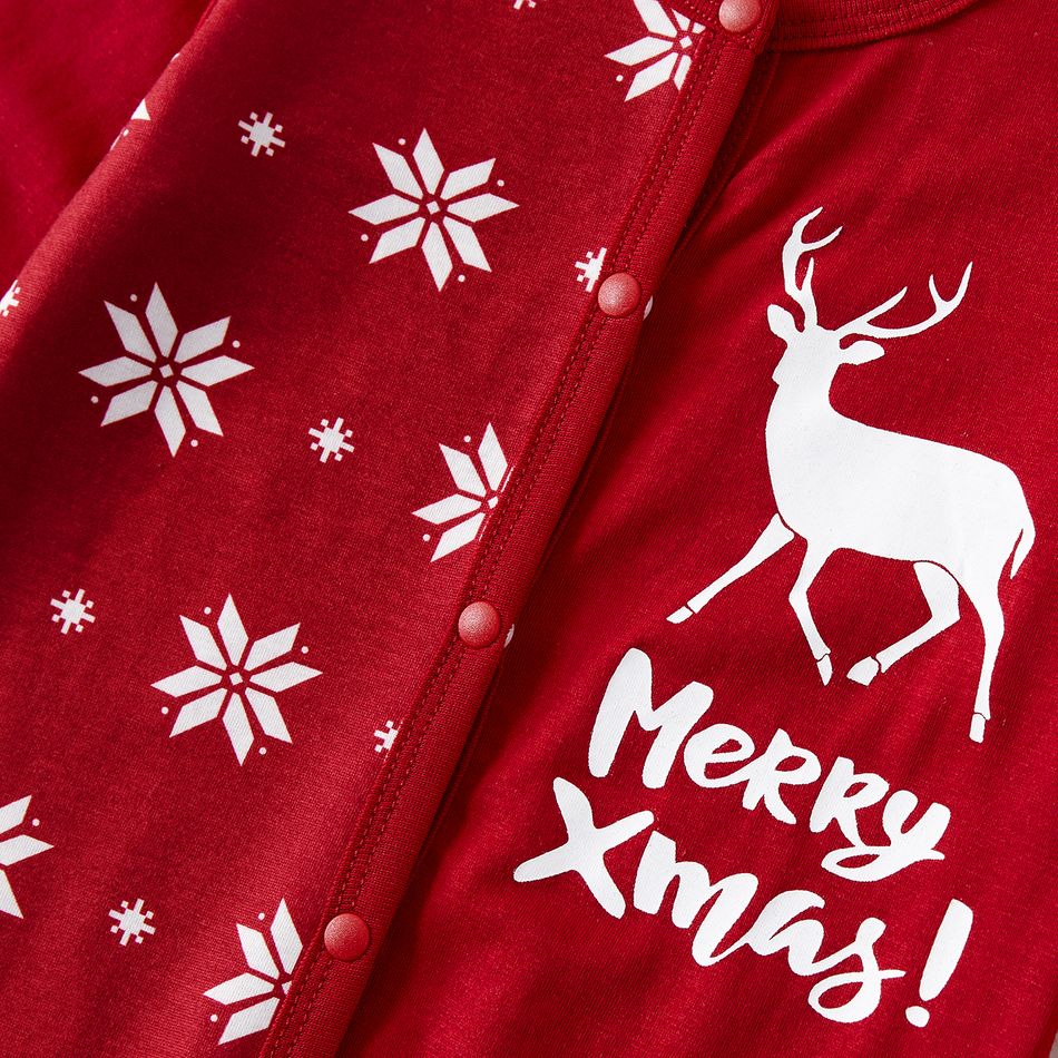 Christmas Family Matching Reindeer & Snowflake Print Red Long-sleeve Pajamas Sets (Flame Resistant) Burgundy big image 13