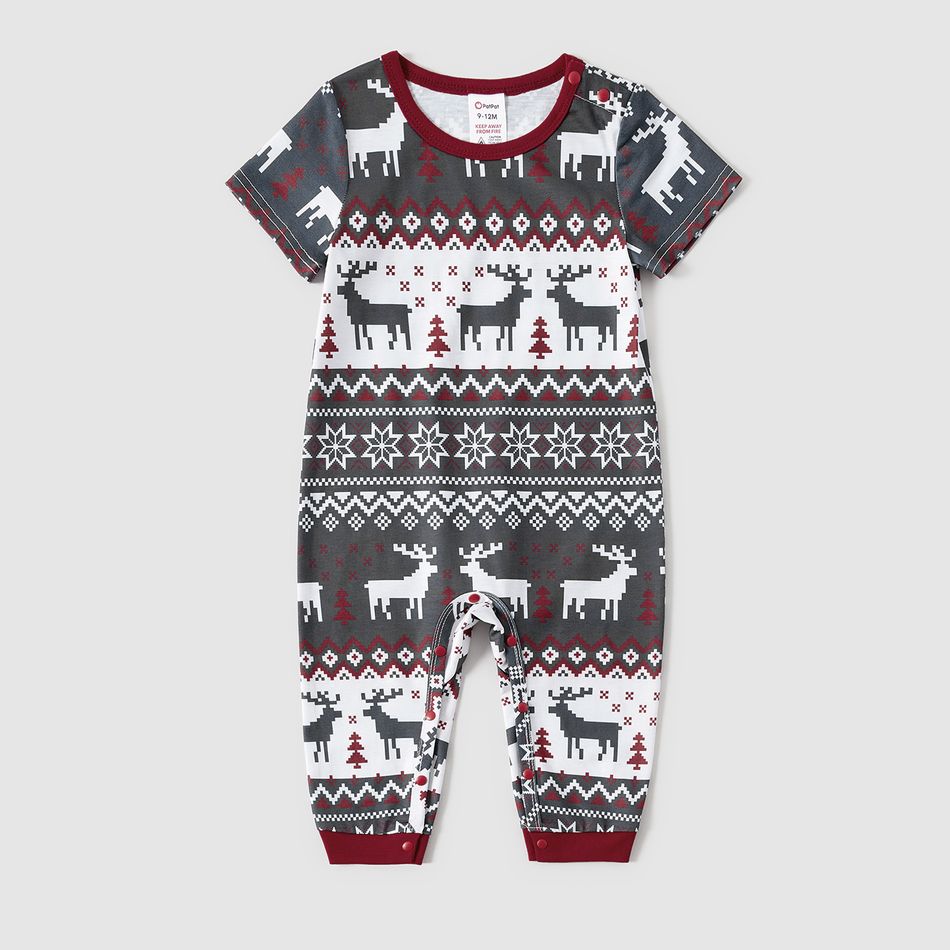 Christmas Family Matching Deer & Letter Print Short-sleeve Pajamas Sets (Flame Resistant) WineRed big image 10