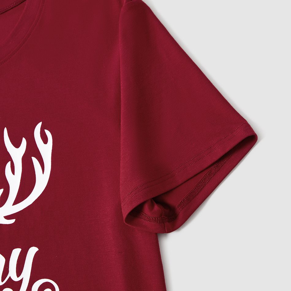 Christmas Family Matching Deer & Letter Print Short-sleeve Pajamas Sets (Flame Resistant) WineRed big image 5