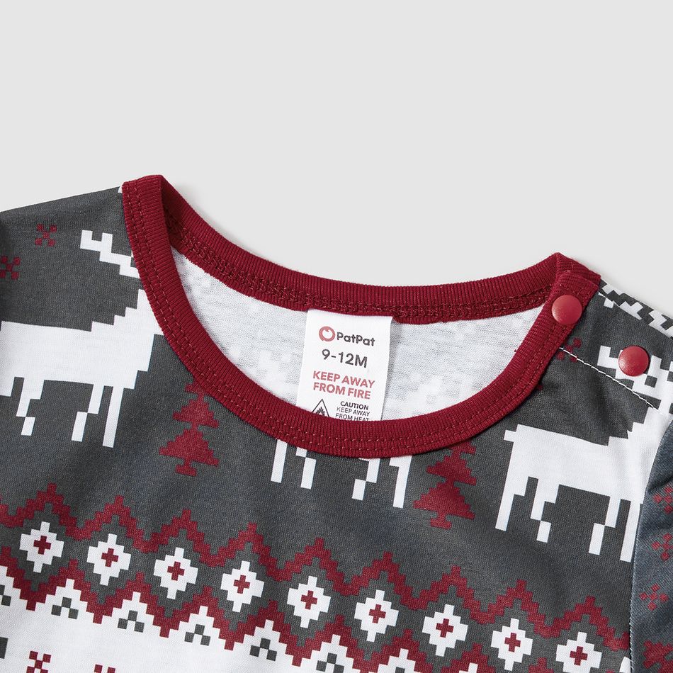 Christmas Family Matching Deer & Letter Print Short-sleeve Pajamas Sets (Flame Resistant) WineRed big image 11