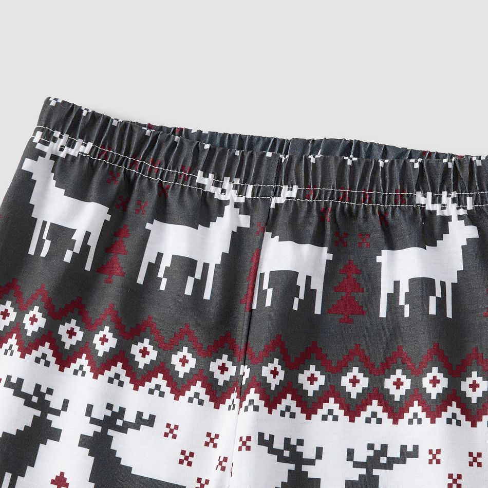 Christmas Family Matching Deer & Letter Print Short-sleeve Pajamas Sets (Flame Resistant) WineRed big image 6