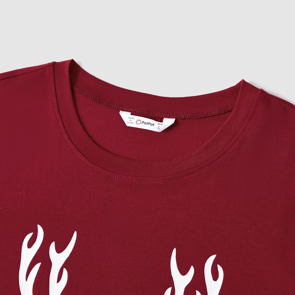 Christmas Family Matching Deer & Letter Print Short-sleeve Pajamas Sets (Flame Resistant) WineRed big image 3