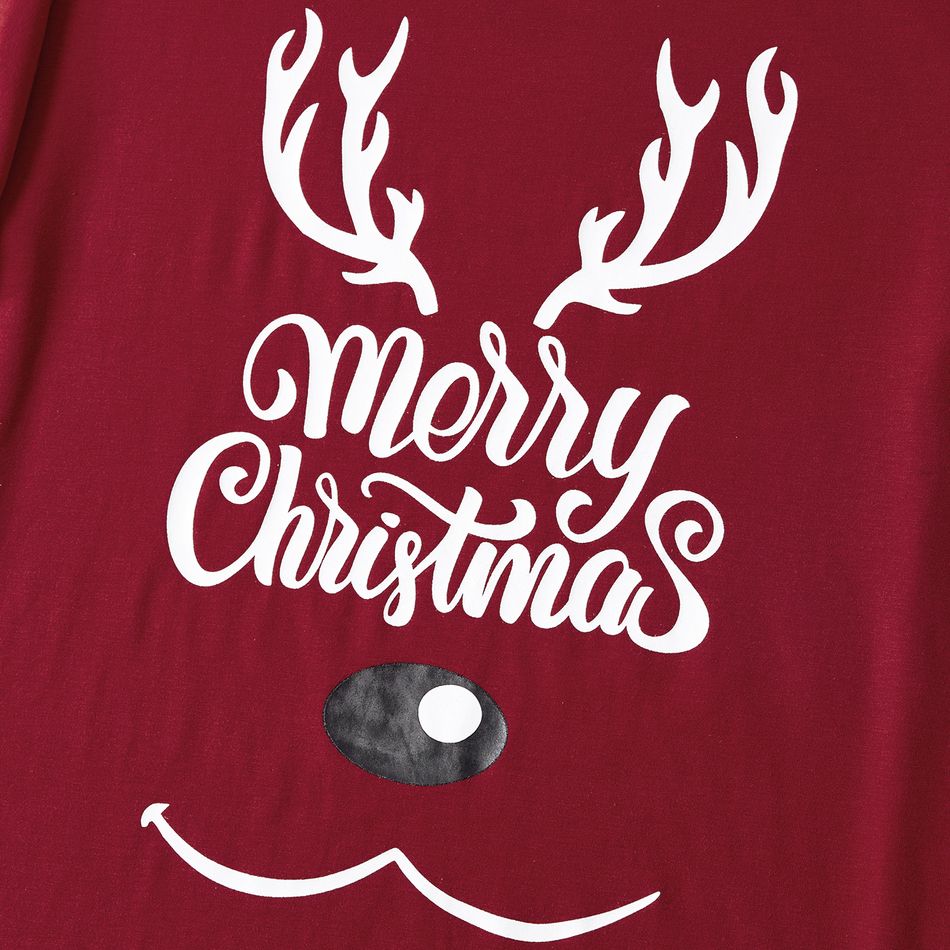 Christmas Family Matching Deer & Letter Print Short-sleeve Pajamas Sets (Flame Resistant) WineRed big image 4
