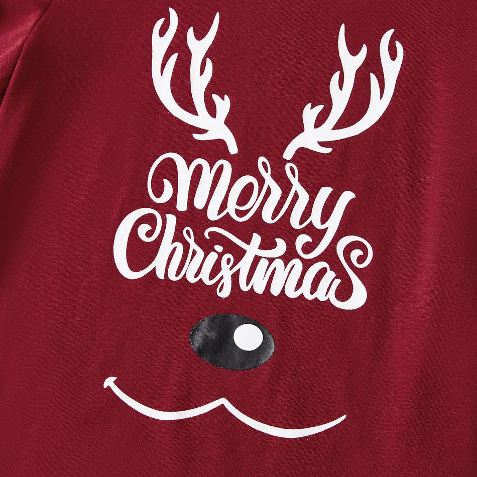 Christmas Family Matching Deer & Letter Print Short-sleeve Pajamas Sets (Flame Resistant) WineRed big image 8