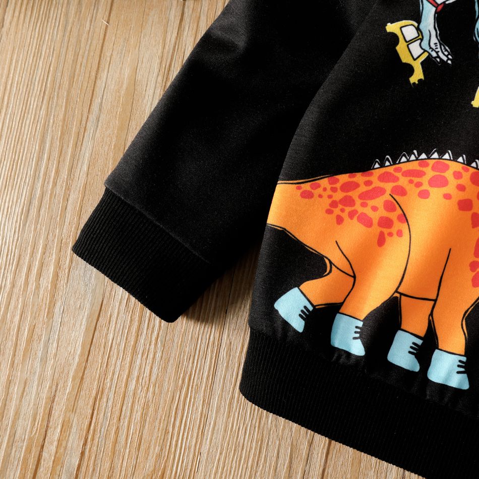 Toddler Boy Animal Dinosaur Print Hoodie Sweatshirt Black big image 5