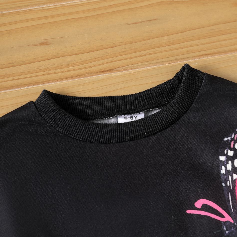 2pcs Kid Girl Butterfly Print Black Sweatshirt and Pink Leggings Set Black big image 3