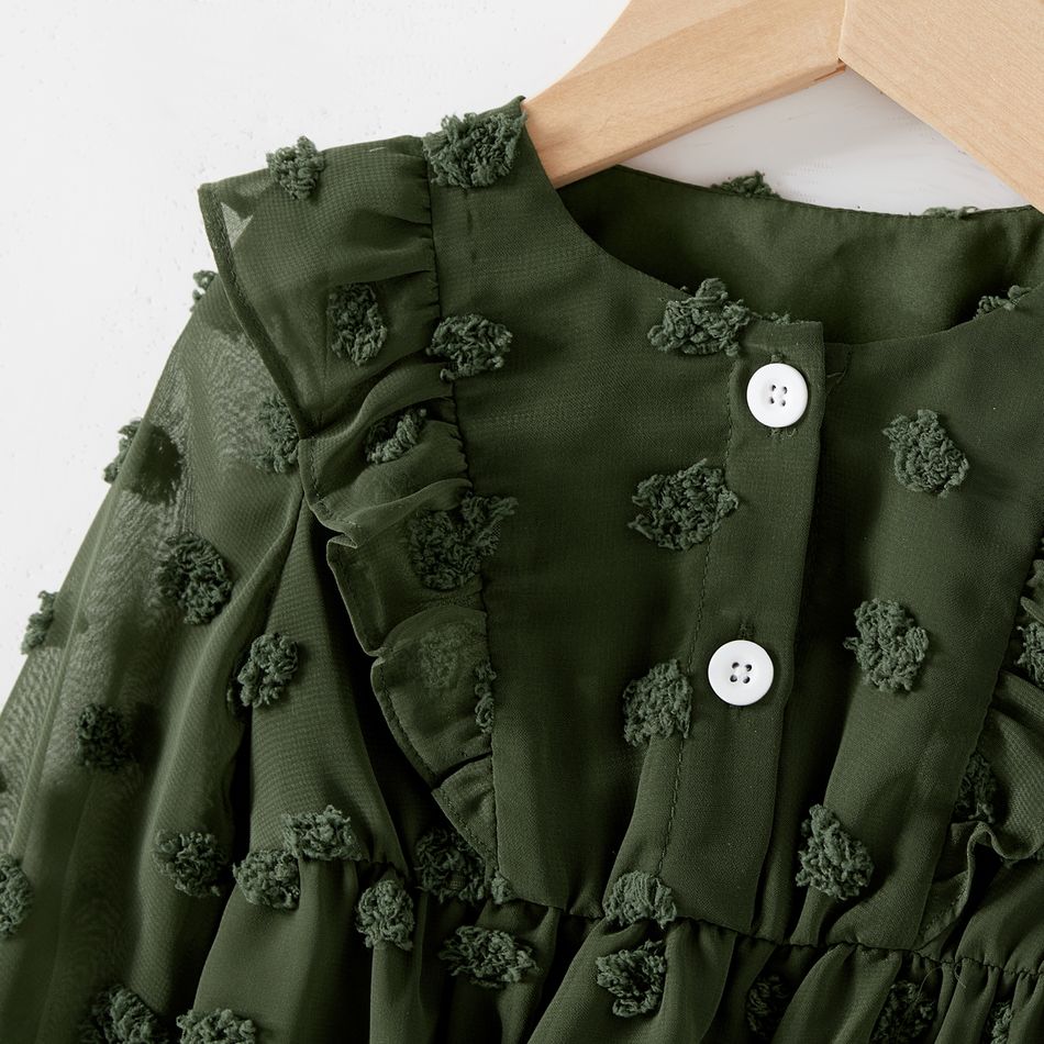 Mommy and Me Dark Green Swiss Dot V Neck Long-sleeve Flowy Dresses GrassGreen big image 7