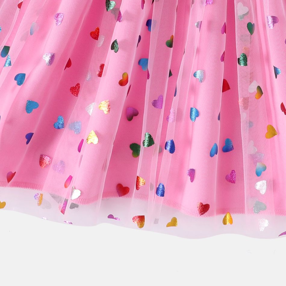 Barbie Toddler Girl Heart Glitter Mesh Splice Long-sleeve Cotton Dress Pink big image 4