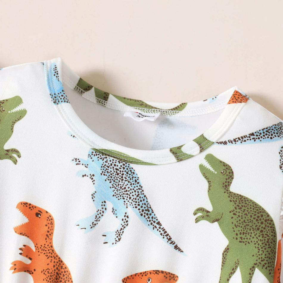 Toddler Girl Colorful Dinosaur Print Ruffled Long-sleeve Dress Colorful big image 3