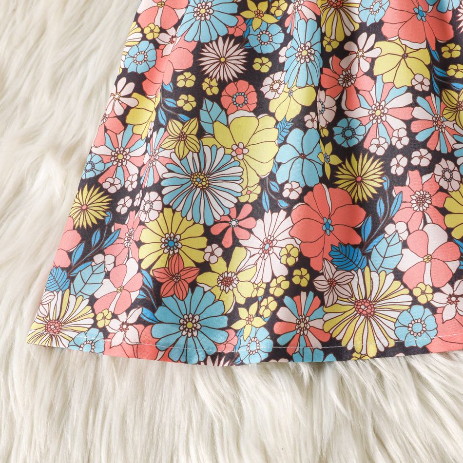 Toddler Girl Floral Print Ruffled Splice Bowknot Design Long-sleeve Dress Colorful big image 5