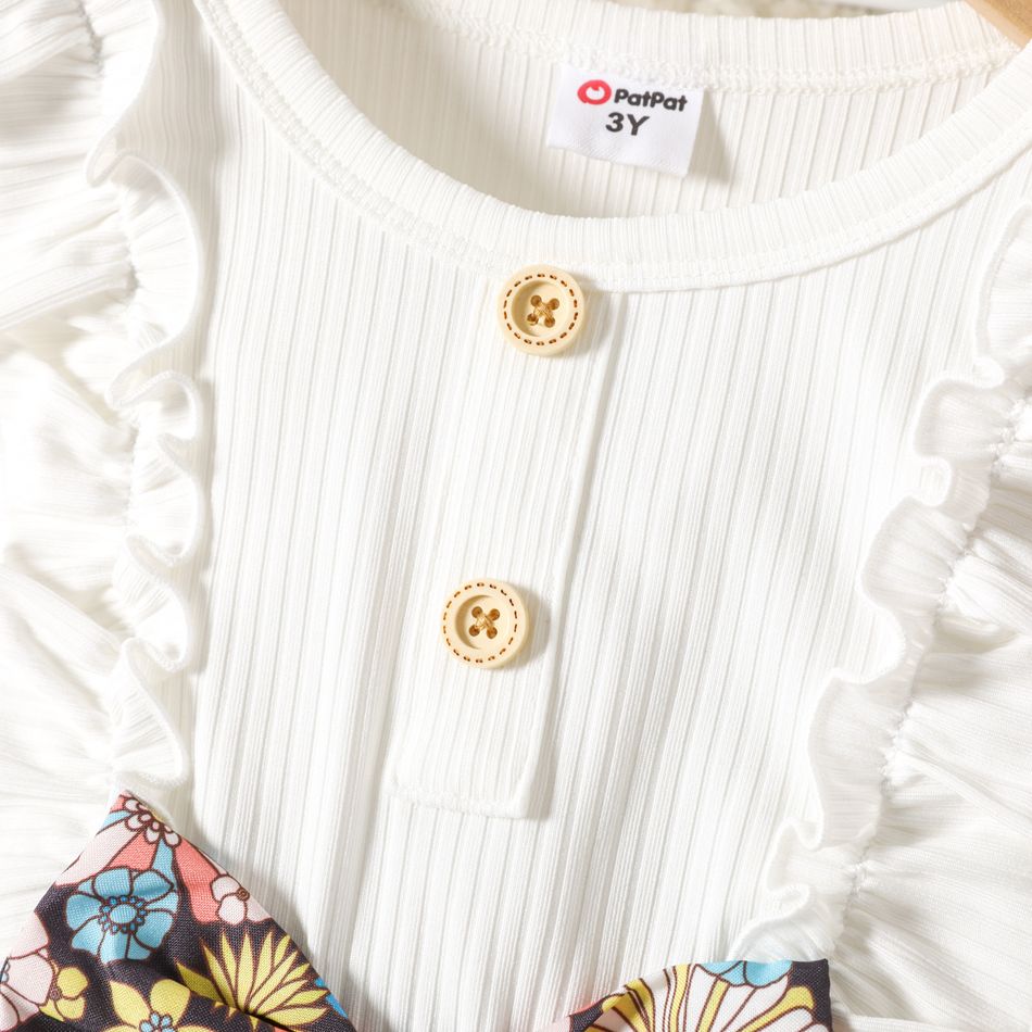 Toddler Girl Floral Print Ruffled Splice Bowknot Design Long-sleeve Dress Colorful big image 3