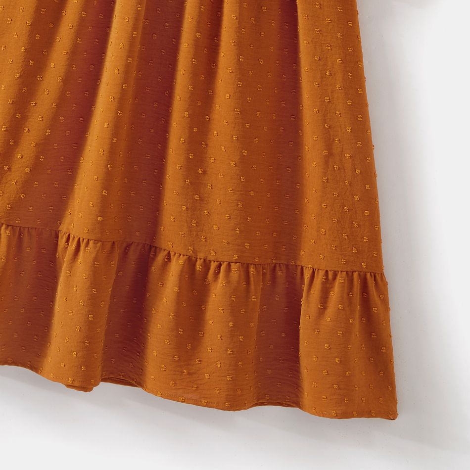 Family Matching Solid Swiss Dot Long-sleeve Ruffle Hem Dresses and Colorblock Striped Sweatshirts Sets Ginger big image 4