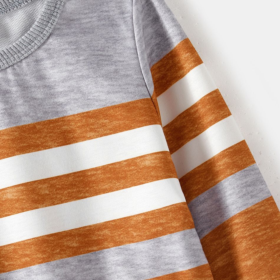 Family Matching Solid Swiss Dot Long-sleeve Ruffle Hem Dresses and Colorblock Striped Sweatshirts Sets Ginger big image 9