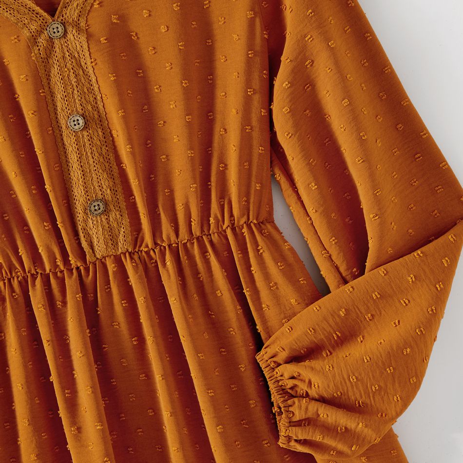 Family Matching Solid Swiss Dot Long-sleeve Ruffle Hem Dresses and Colorblock Striped Sweatshirts Sets Ginger big image 3