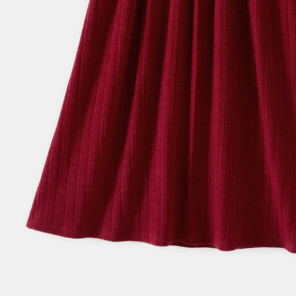 Family Matching 100% Cotton Plaid Shirts and Solid Rib Knit Surplice Neck Mesh Long-sleeve Dresses Sets Burgundy big image 6