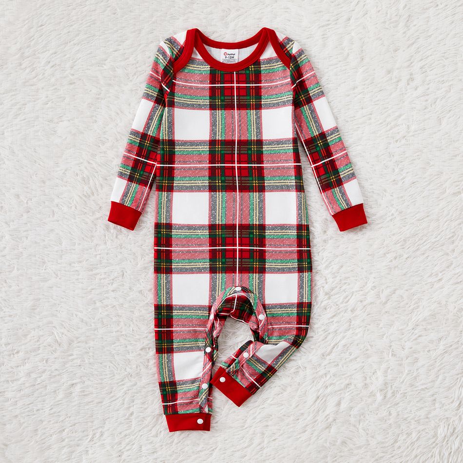 Christmas Family Matching Red Plaid Long-sleeve Pajamas Sets (Flame Resistant) MultiColour big image 9