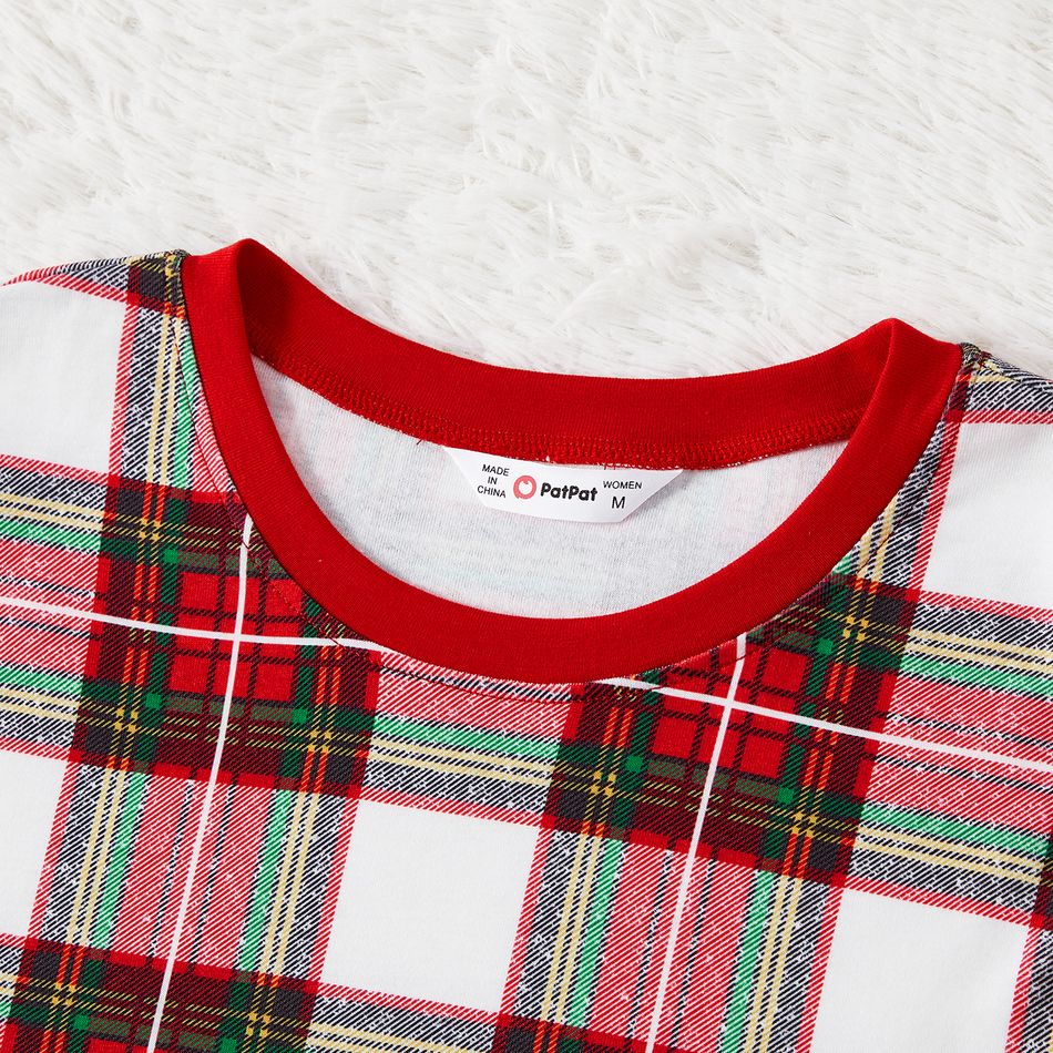 Christmas Family Matching Red Plaid Long-sleeve Pajamas Sets (Flame Resistant) MultiColour big image 3