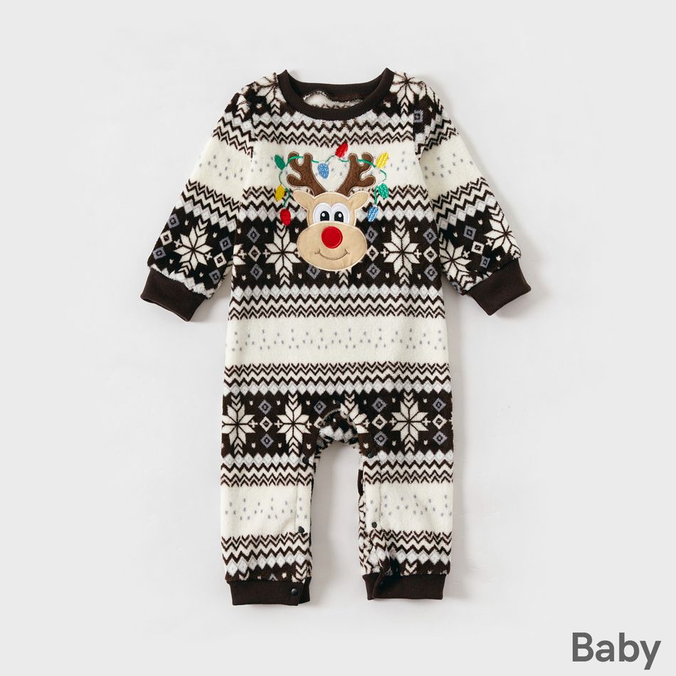 Christmas Family Matching Reindeer Embroidered Allover Pattern Long-sleeve Fuzzy Flannel Tops Multi-color big image 9