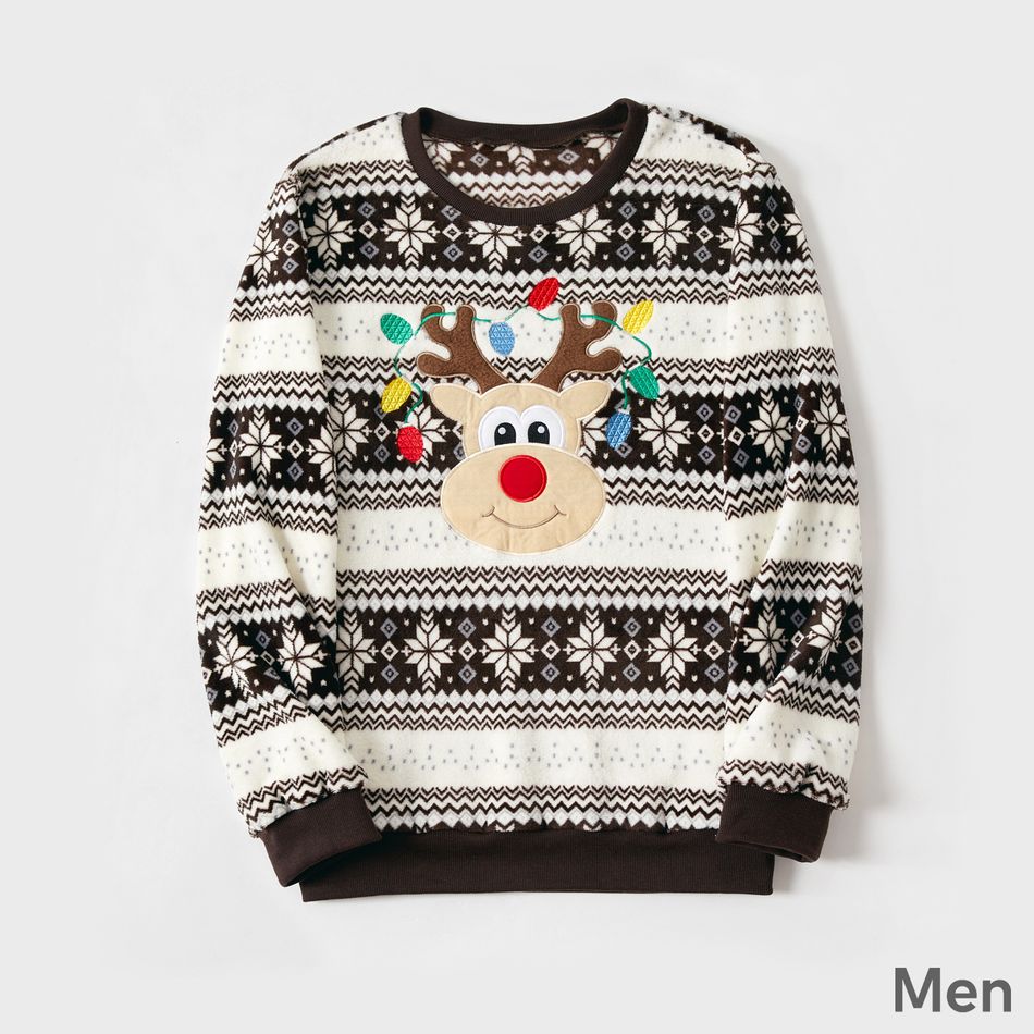 Christmas Family Matching Reindeer Embroidered Allover Pattern Long-sleeve Fuzzy Flannel Tops Multi-color big image 5