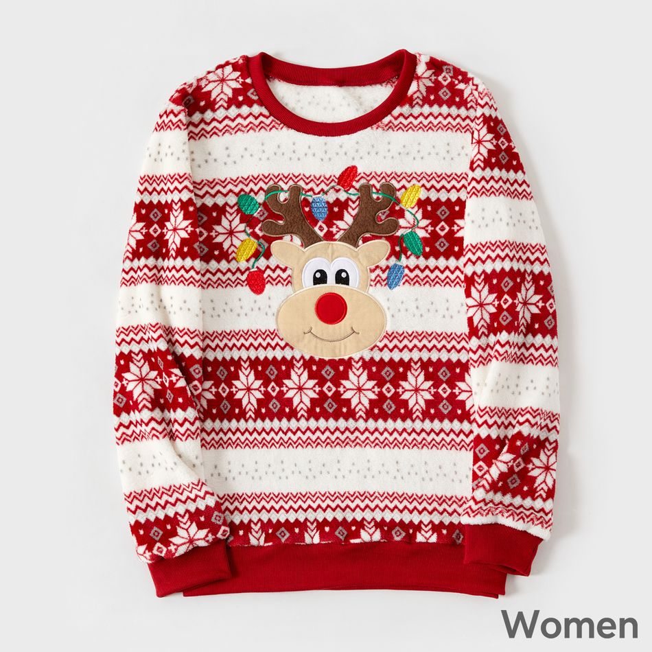 Christmas Family Matching Reindeer Embroidered Allover Pattern Long-sleeve Fuzzy Flannel Tops Multi-color big image 11