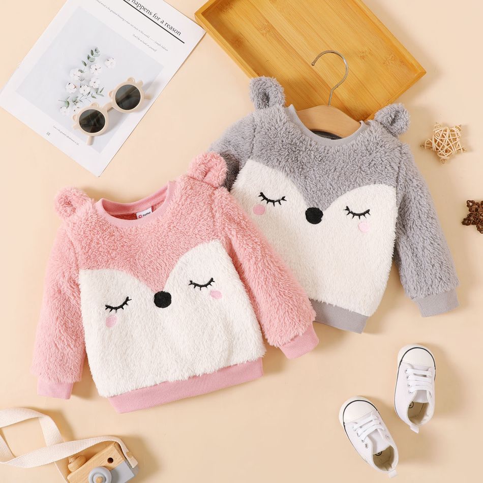 Baby Girl 3D Animal Ears Fuzzy Long-sleeve Pullover Pink big image 2
