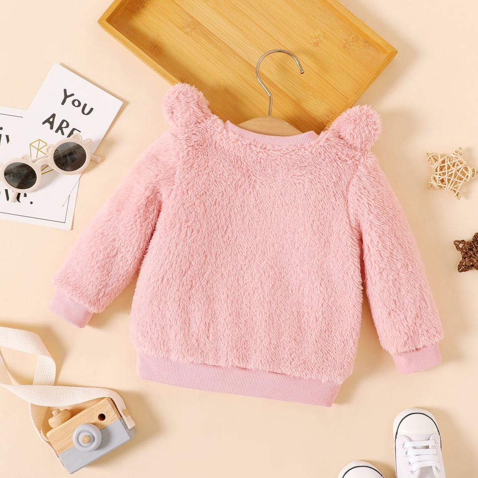 Baby Girl 3D Animal Ears Fuzzy Long-sleeve Pullover Pink big image 3