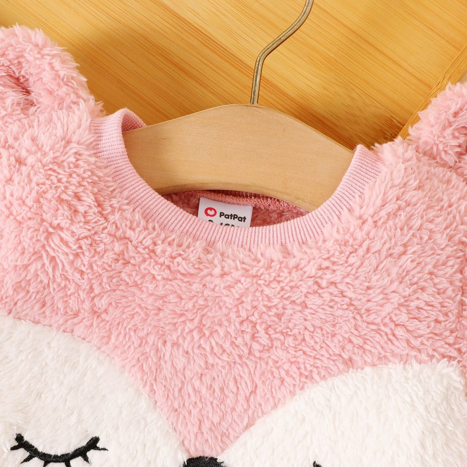 Baby Girl 3D Animal Ears Fuzzy Long-sleeve Pullover Pink big image 4