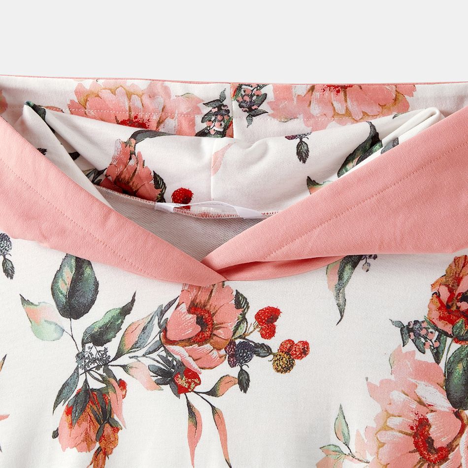 Mommy and Me Pink Spliced Floral Print Long-sleeve Hoodies Pink big image 6