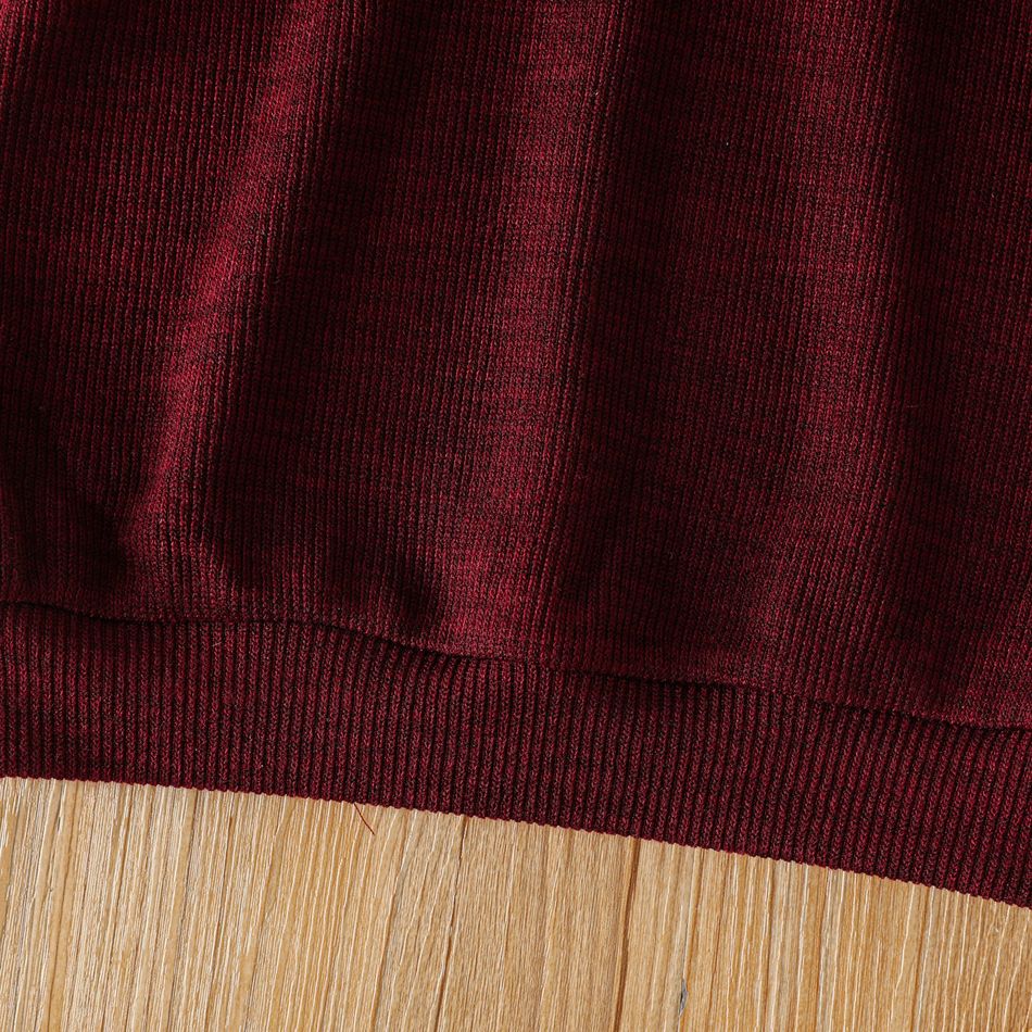 Toddler Girl Solid Color Turtleneck Ribbed Sweater Dress (Belt is not included) Burgundy