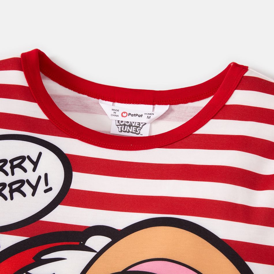 Tom and Jerry Family Matching Christmas Red Striped Cartoon Print Long-sleeve Pajamas Sets (Flame Resistant) Red big image 8