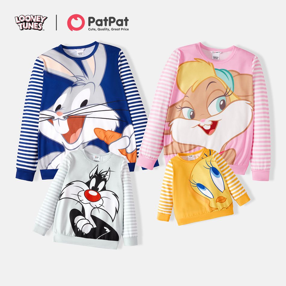 Looney Tunes Family Matching Striped Long-sleeve Cartoon Print Sweatshirts Multi-color big image 2