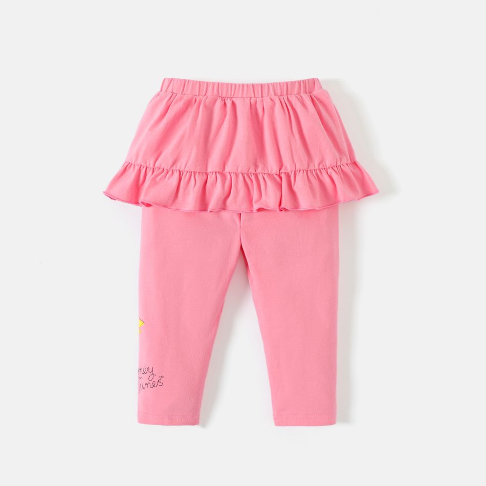 Looney Tunes Baby Girl 95% Cotton Bow Front Ruffle Trim Leggings Pants Pink big image 3