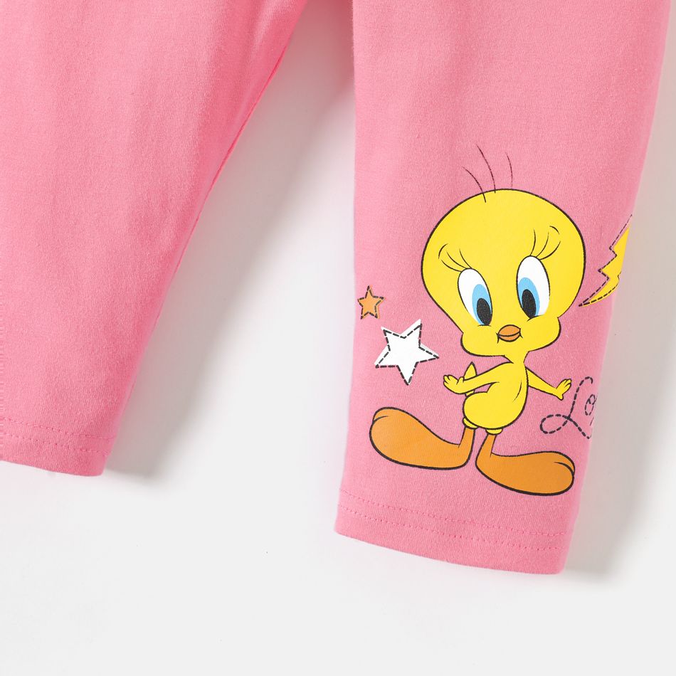 Looney Tunes Baby Girl 95% Cotton Bow Front Ruffle Trim Leggings Pants Pink