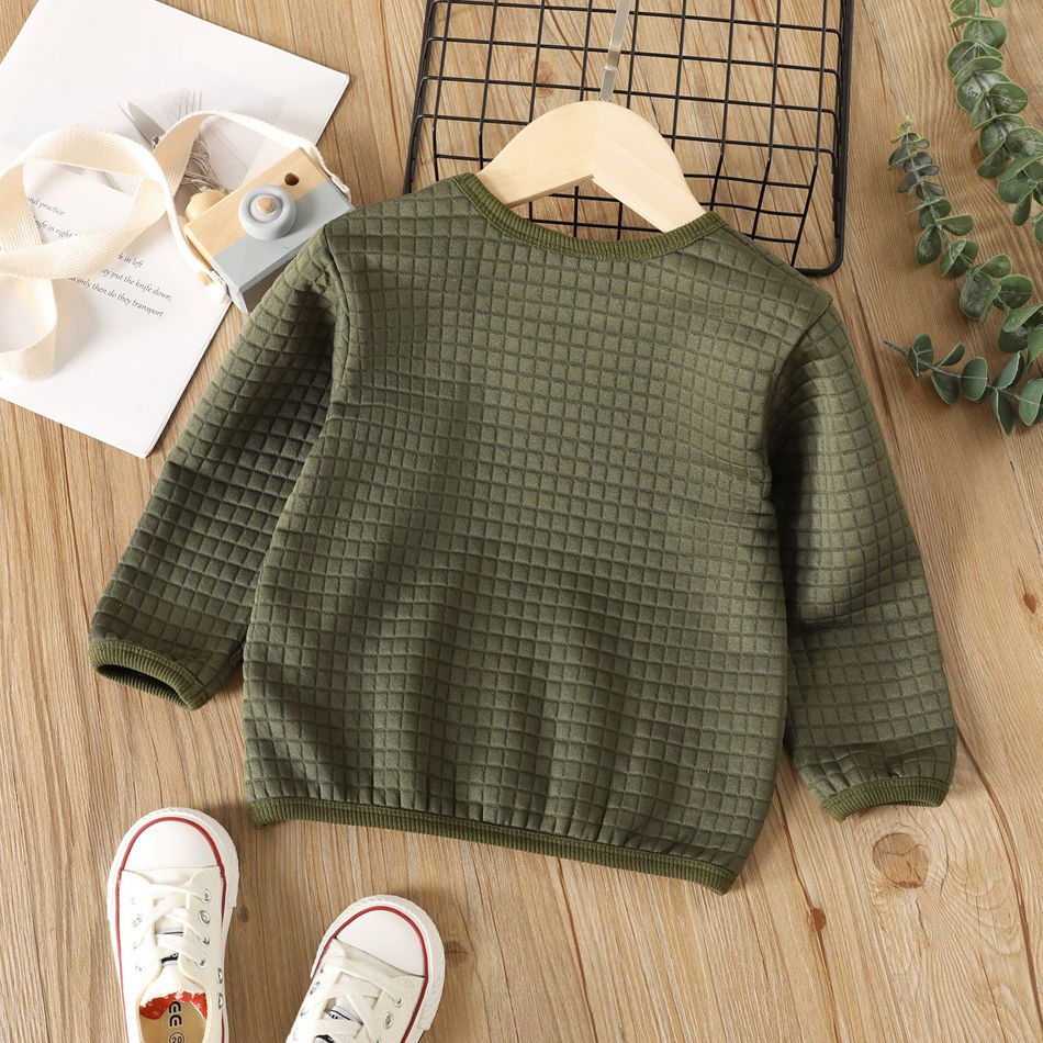 Toddler Girl/Boy Basic Solid Color Textured Pullover Sweatshirt Army green big image 2