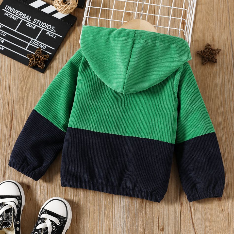 Toddler Boy/Girl Trendy Colorblock Ribbed Corduroy Hooded Jacket Green big image 2
