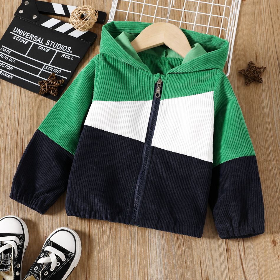 Toddler Boy/Girl Trendy Colorblock Ribbed Corduroy Hooded Jacket Green