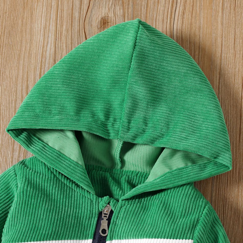 Toddler Boy/Girl Trendy Colorblock Ribbed Corduroy Hooded Jacket Green big image 3
