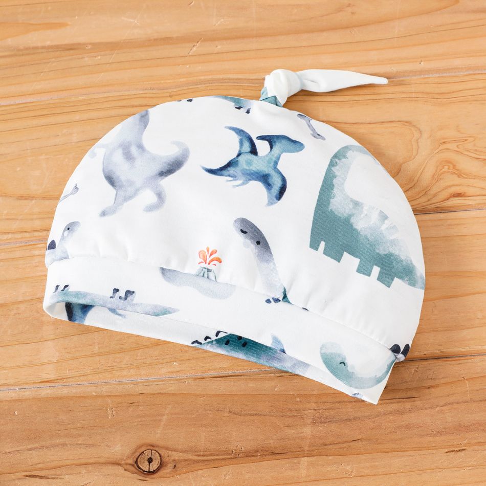 2pcs Baby Boy Allover Dinosaur Print Long-sleeve Jumpsuit with Hat Set White