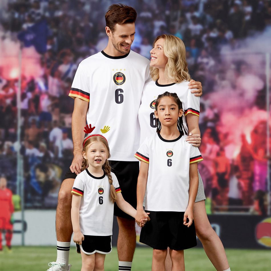 Family Matching Short-sleeve Graphic White Soccer T-shirts (Germany) Color block big image 3