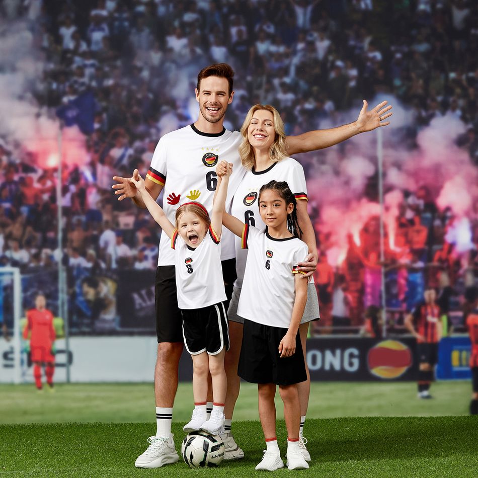Family Matching Short-sleeve Graphic White Football T-shirts (Germany) Color block big image 4
