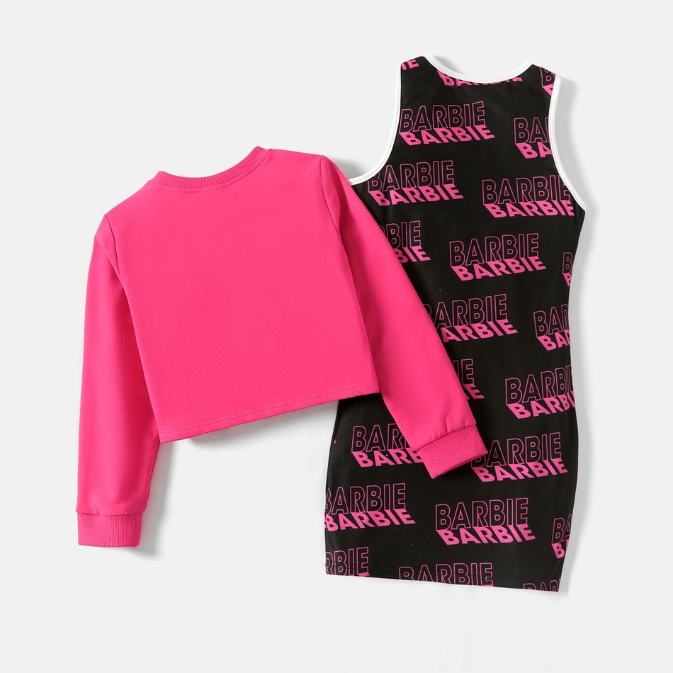 Barbie 2pcs Kid Girl Letter Print Sleeveless Dress and Cotton Sweatshirt Set Roseo big image 6