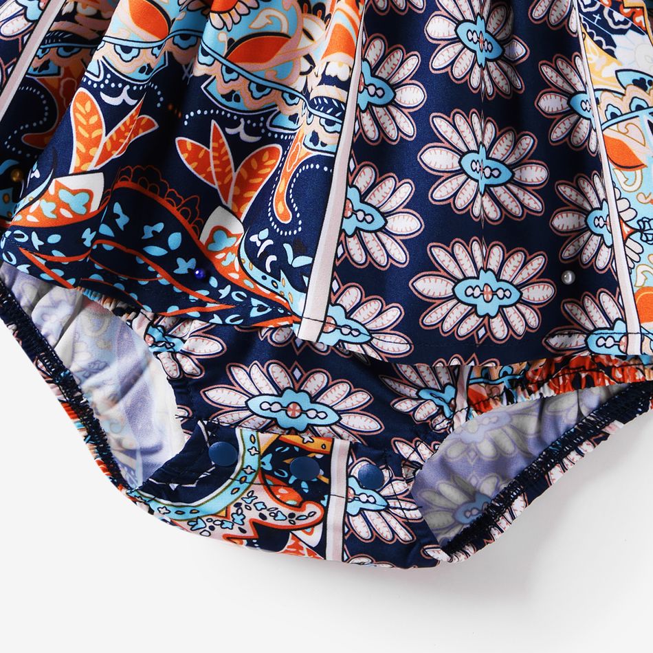 Family Matching Allover Floral Print Ruffle Long-sleeve Belted Dresses and Cotton Colorblock Polo Shirts Sets royalblue big image 10