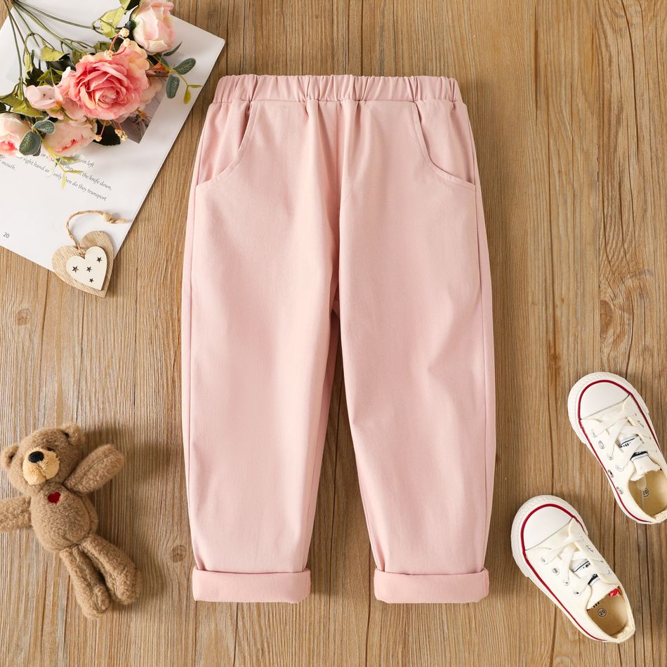 Toddler Girl/Boy Basic Solid Color Elasticized Pants Pink big image 1