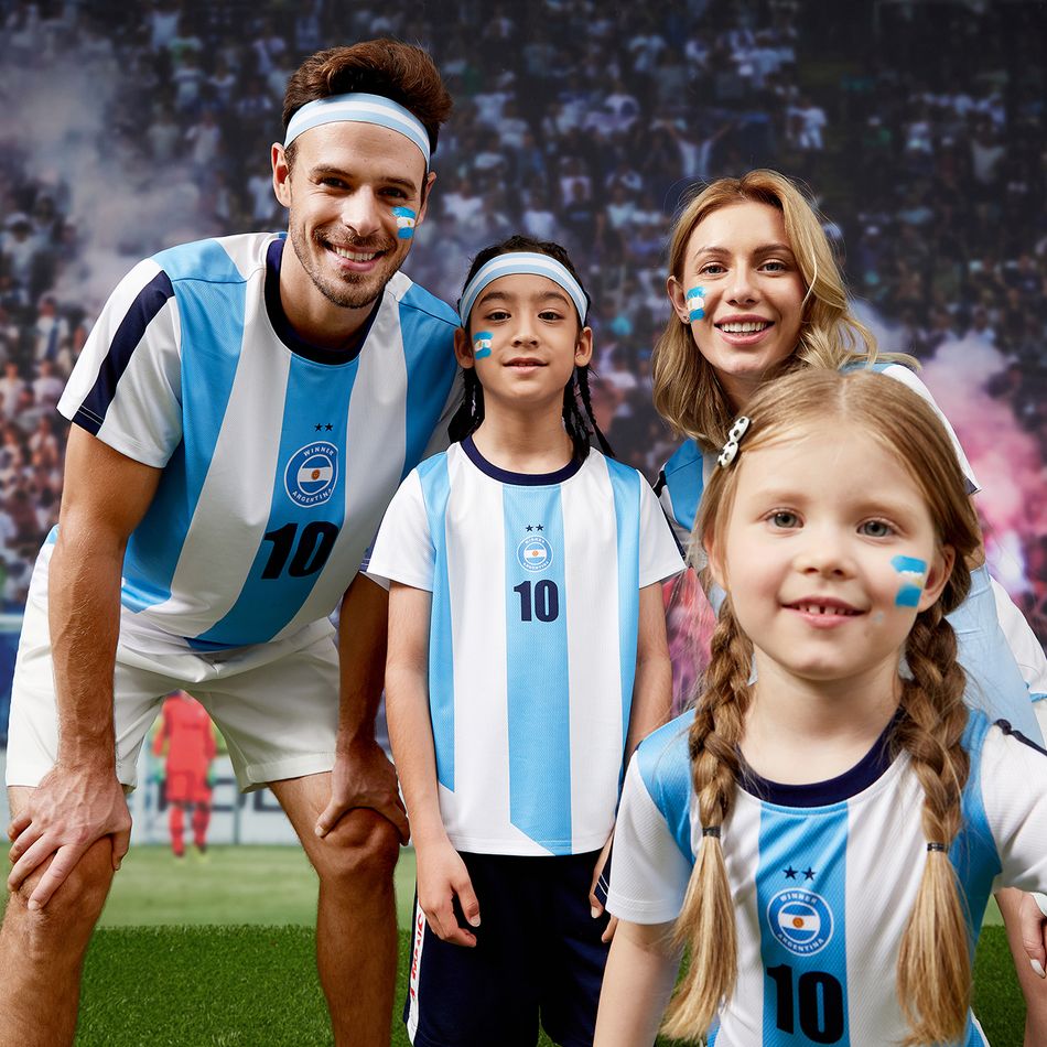 Family Matching Short-sleeve Graphic Blue Soccer T-shirts (Argentina) Blue big image 3