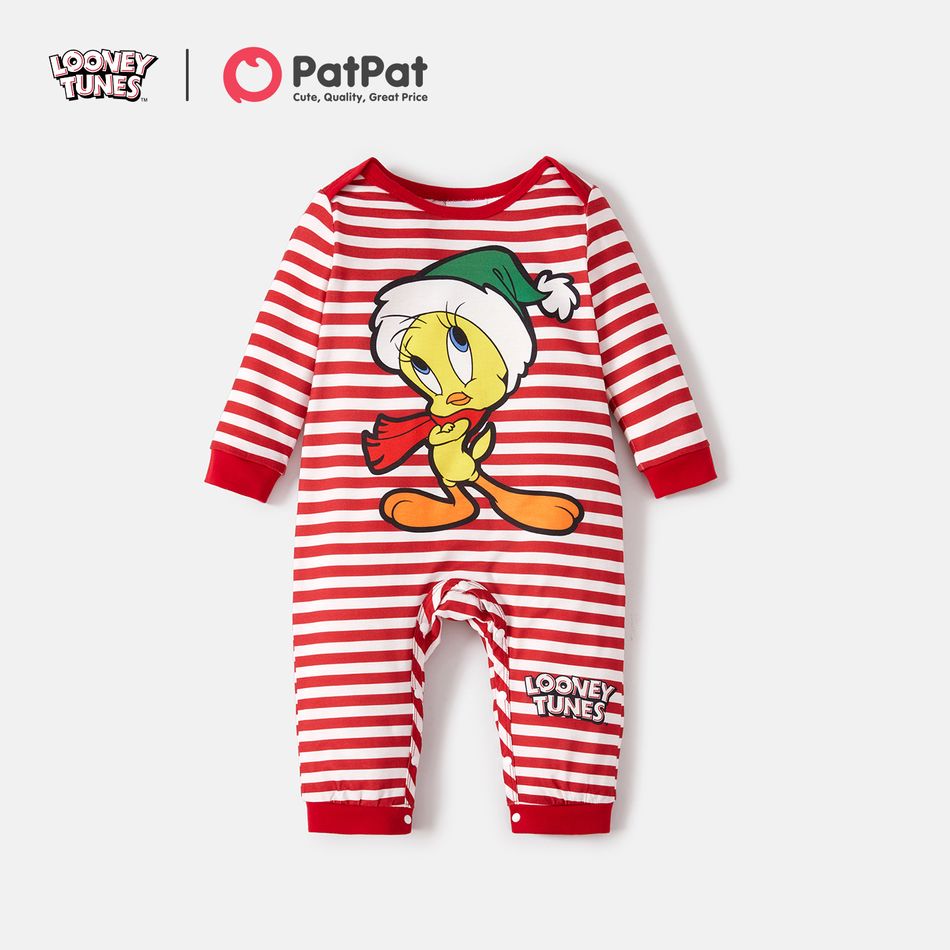 Tom and Jerry Family Matching Christmas Red Striped Cartoon Print Long-sleeve Pajamas Sets (Flame Resistant) Red big image 10