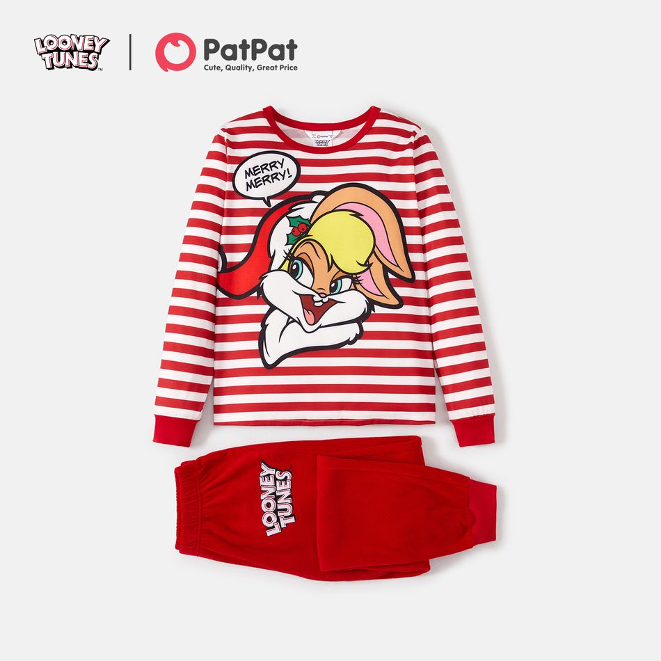 Tom and Jerry Family Matching Christmas Red Striped Cartoon Print Long-sleeve Pajamas Sets (Flame Resistant) Red big image 6
