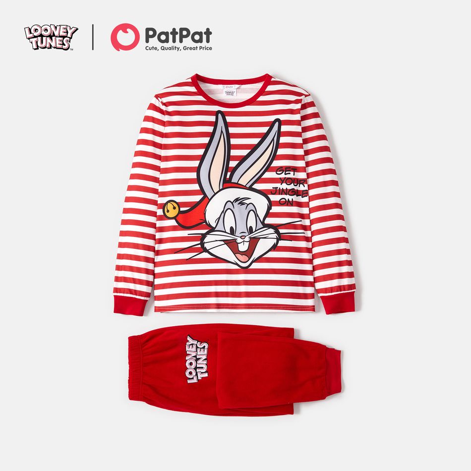 Tom and Jerry Family Matching Christmas Red Striped Cartoon Print Long-sleeve Pajamas Sets (Flame Resistant) Red big image 2