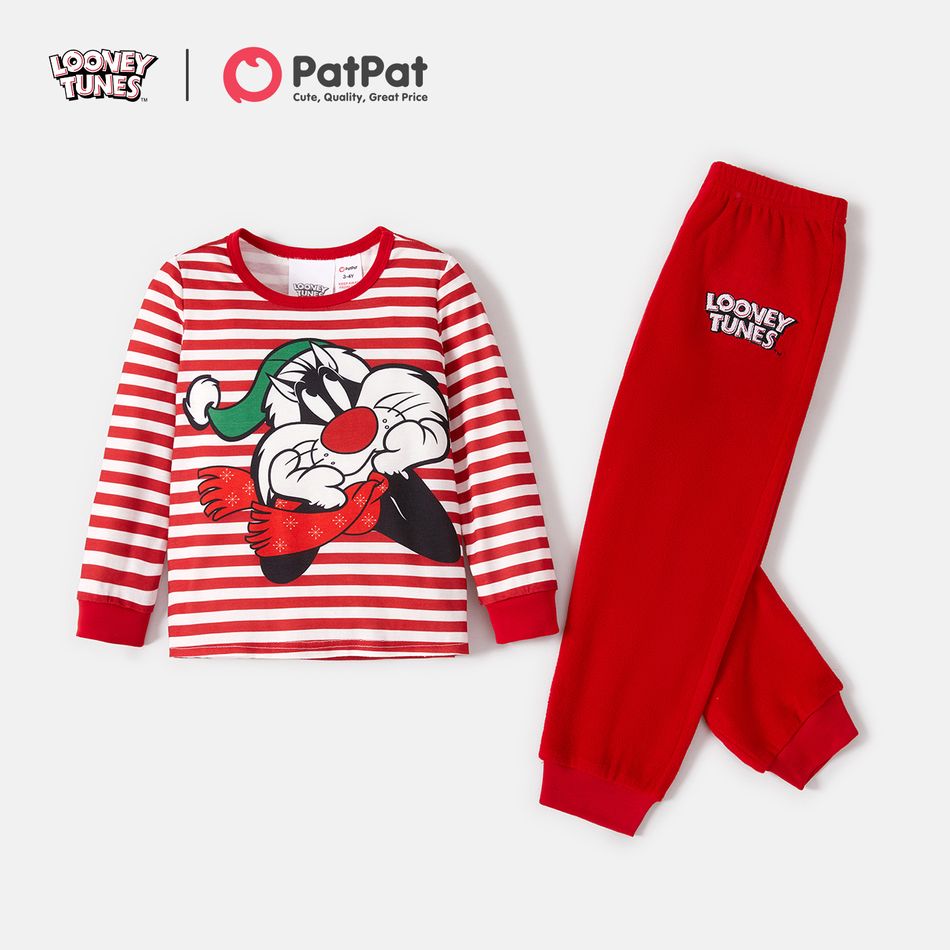 Tom and Jerry Family Matching Christmas Red Striped Cartoon Print Long-sleeve Pajamas Sets (Flame Resistant) Red big image 9